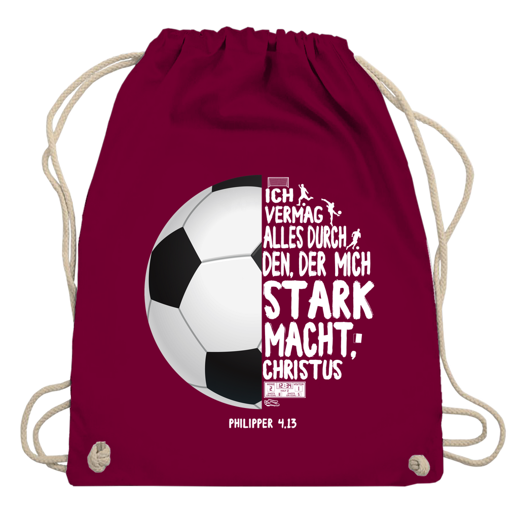 Ich bin stark durch Christus Philipper 4,13 Fußball christlicher Turnbeutel