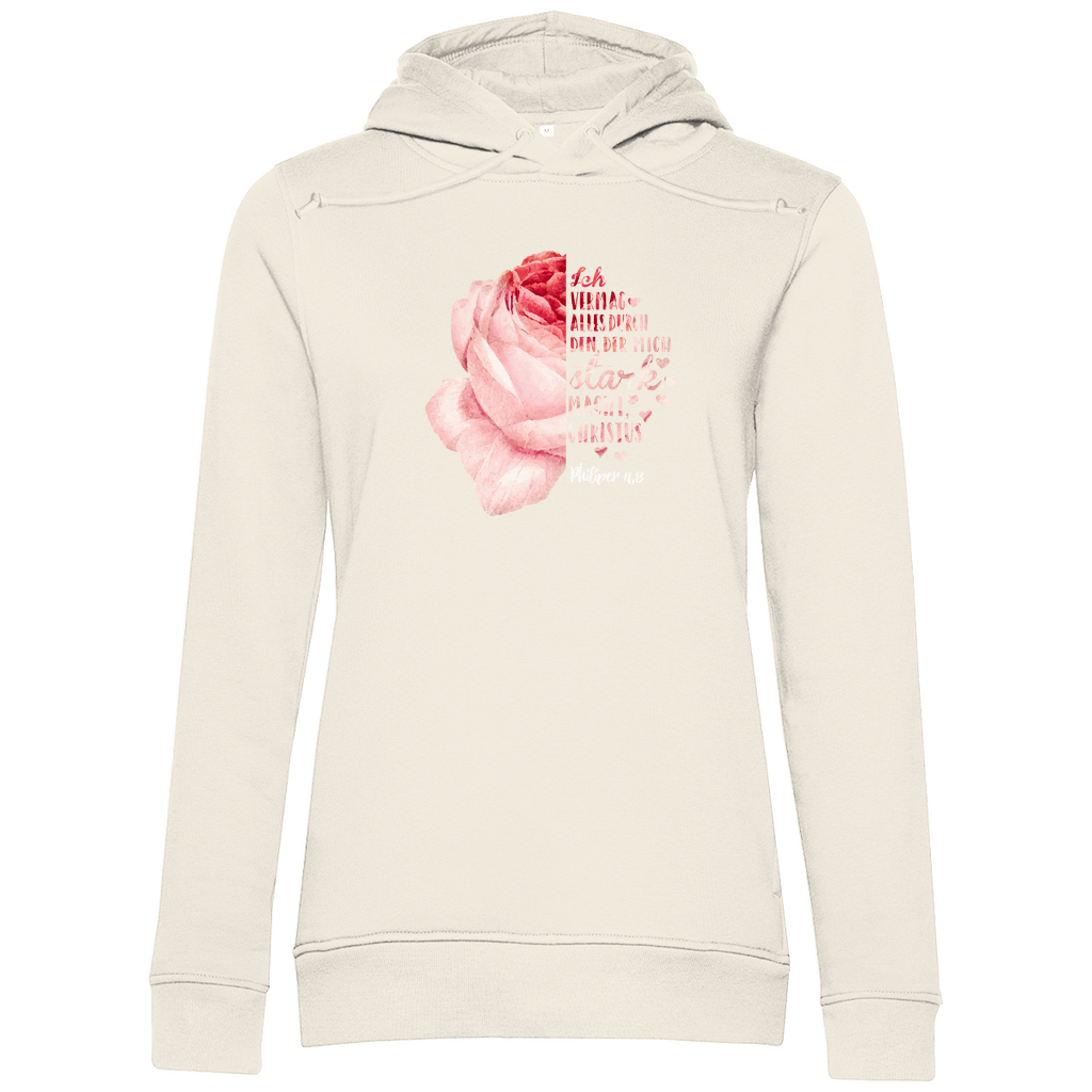 Ich bin stark durch Christus Philipper 4,13 Rose Damen Premium Bio Hoodie