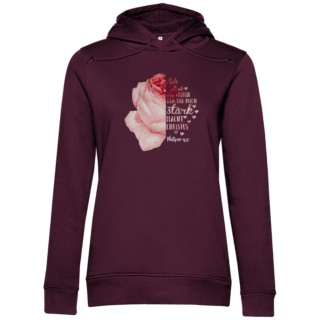 Ich bin stark durch Christus Philipper 4,13 Rose Damen Premium Bio Hoodie