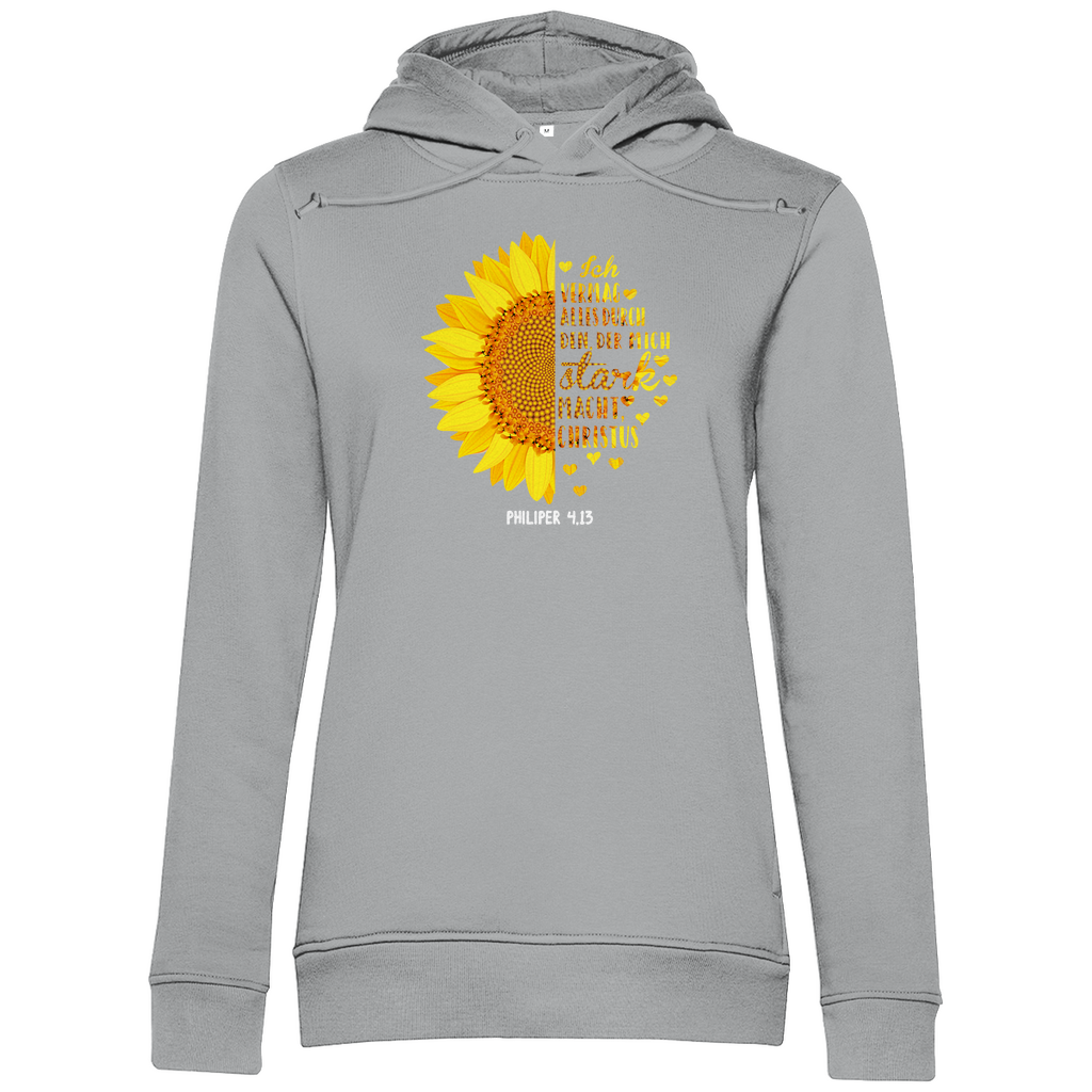 Ich bin stark durch Christus Philipper 4,13 Sonnenblume Damen Premium Bio Hoodie