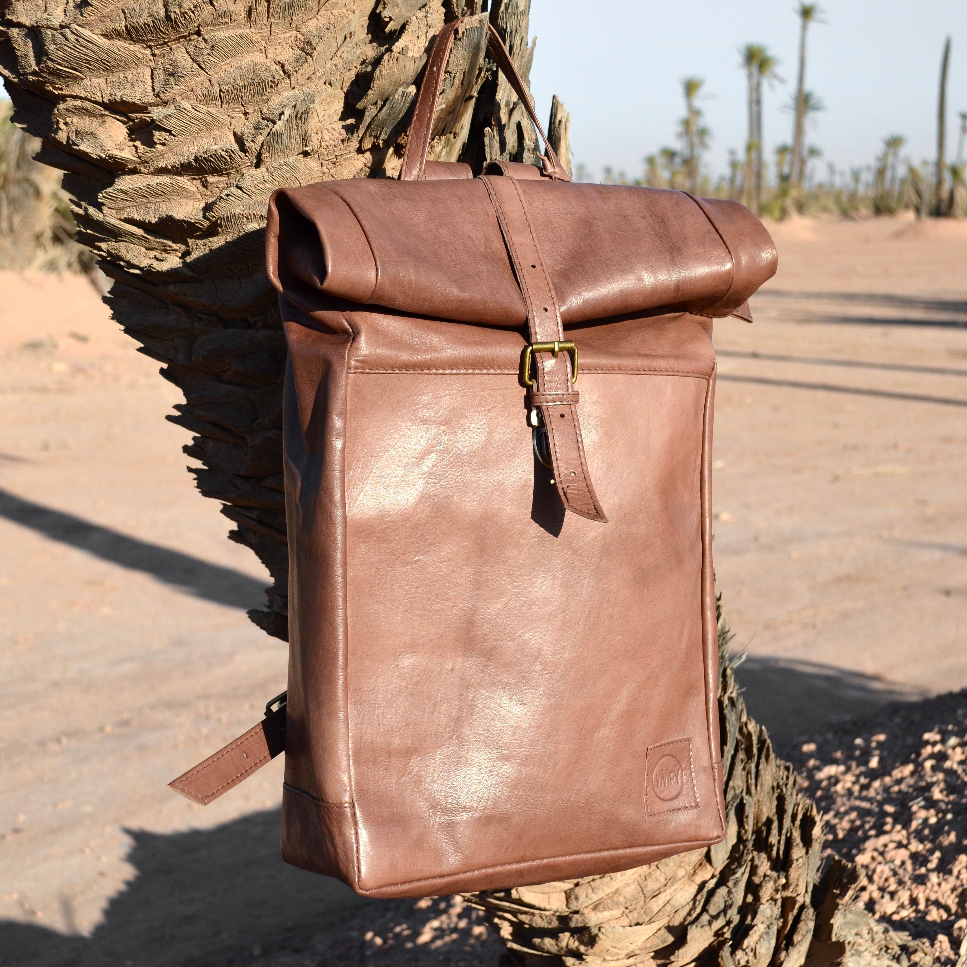 Marrakesch Rolltop-Lederrucksack – Handgefertigter Begleiter für Stadt und Natur