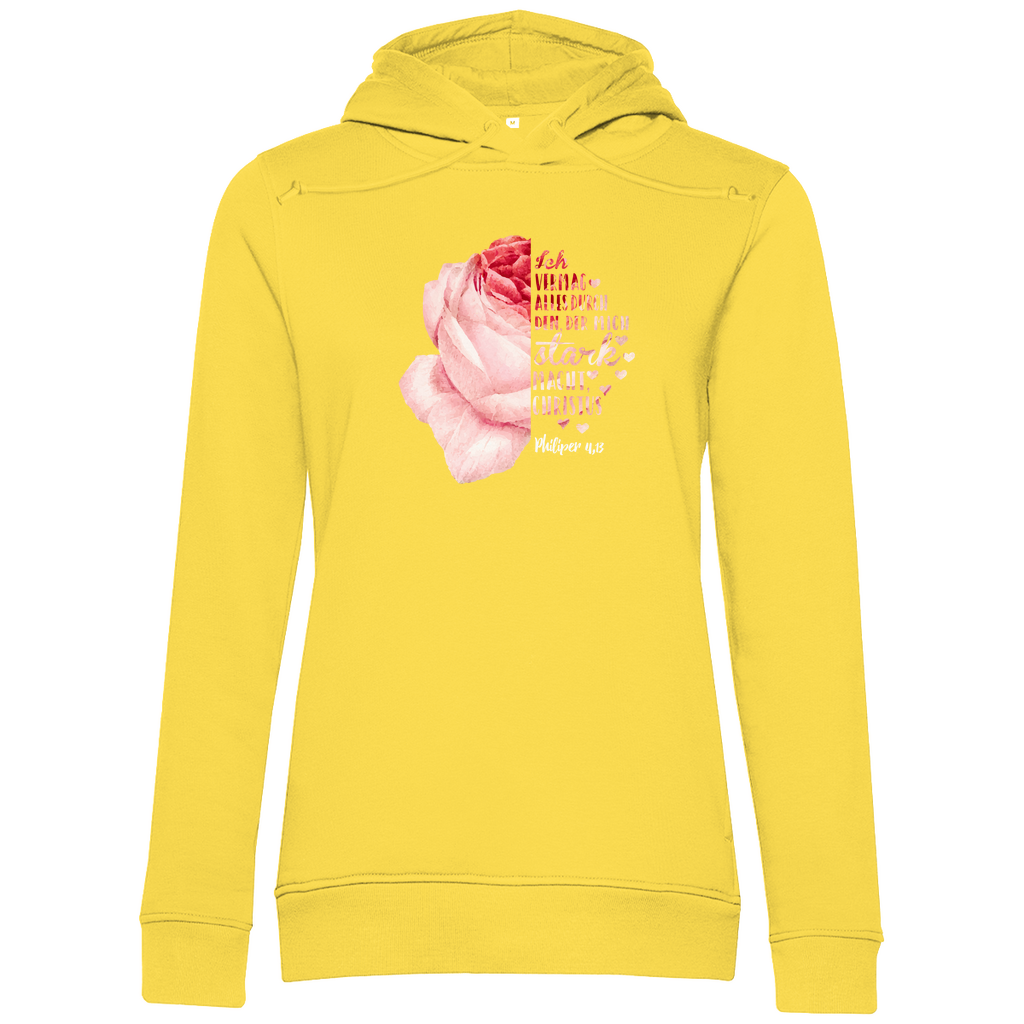 Ich bin stark durch Christus Philipper 4,13 Rose Damen Premium Bio Hoodie