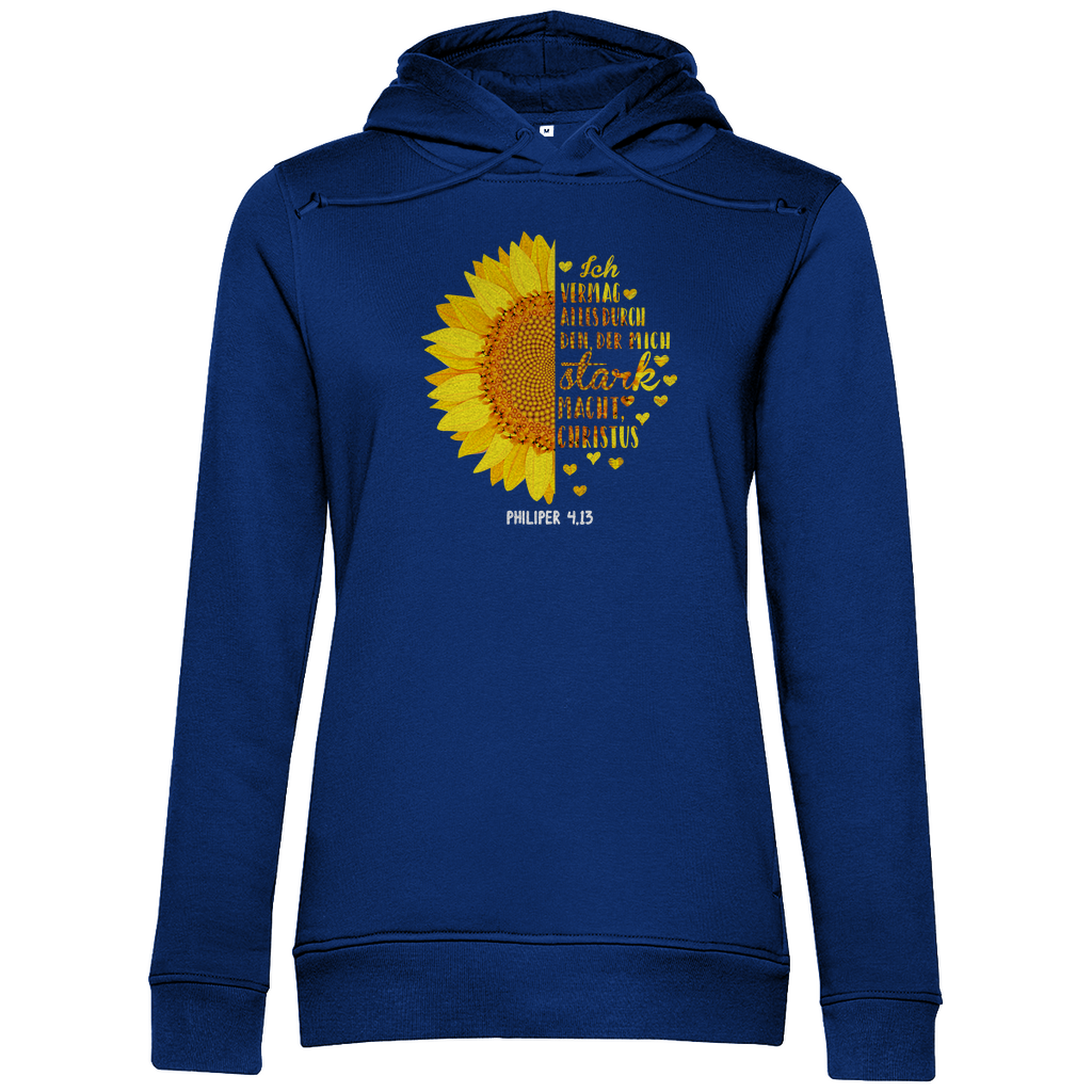 Ich bin stark durch Christus Philipper 4,13 Sonnenblume Damen Premium Bio Hoodie