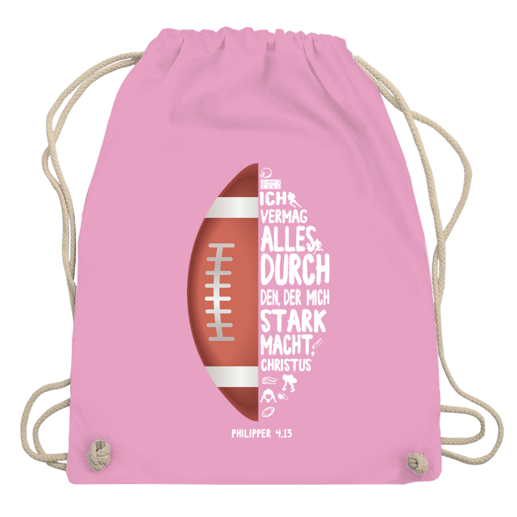 Ich bin stark durch Christus Philipper 4,13 American Football christlicher Turnbeutel