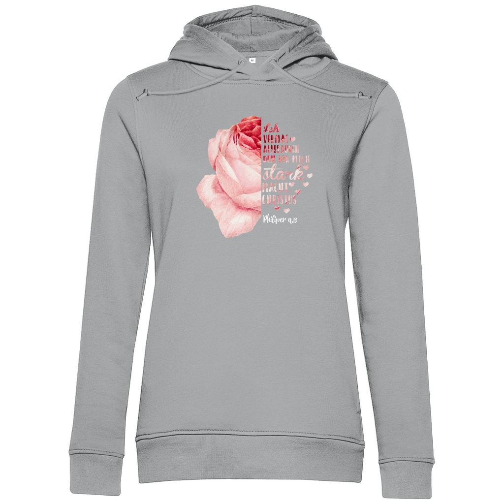 Ich bin stark durch Christus Philipper 4,13 Rose Damen Premium Bio Hoodie