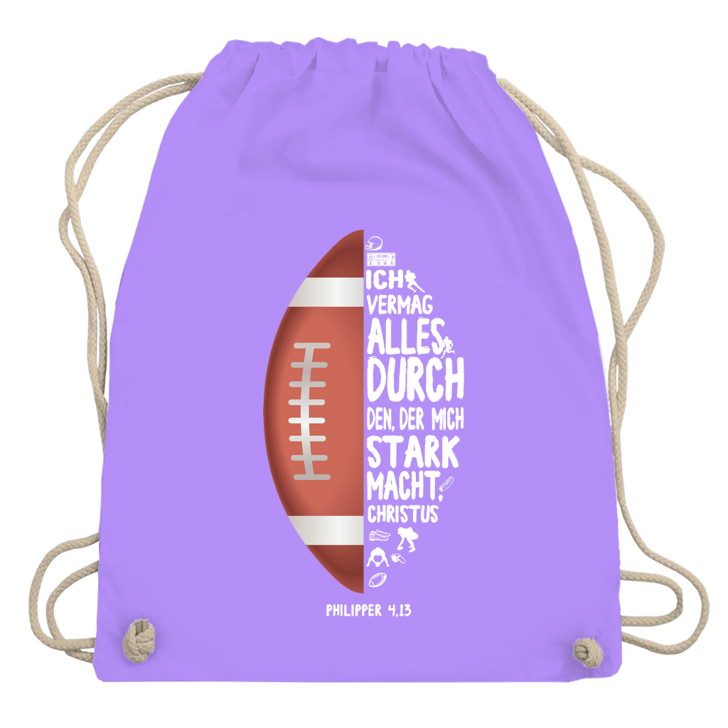 Ich bin stark durch Christus Philipper 4,13 American Football christlicher Turnbeutel