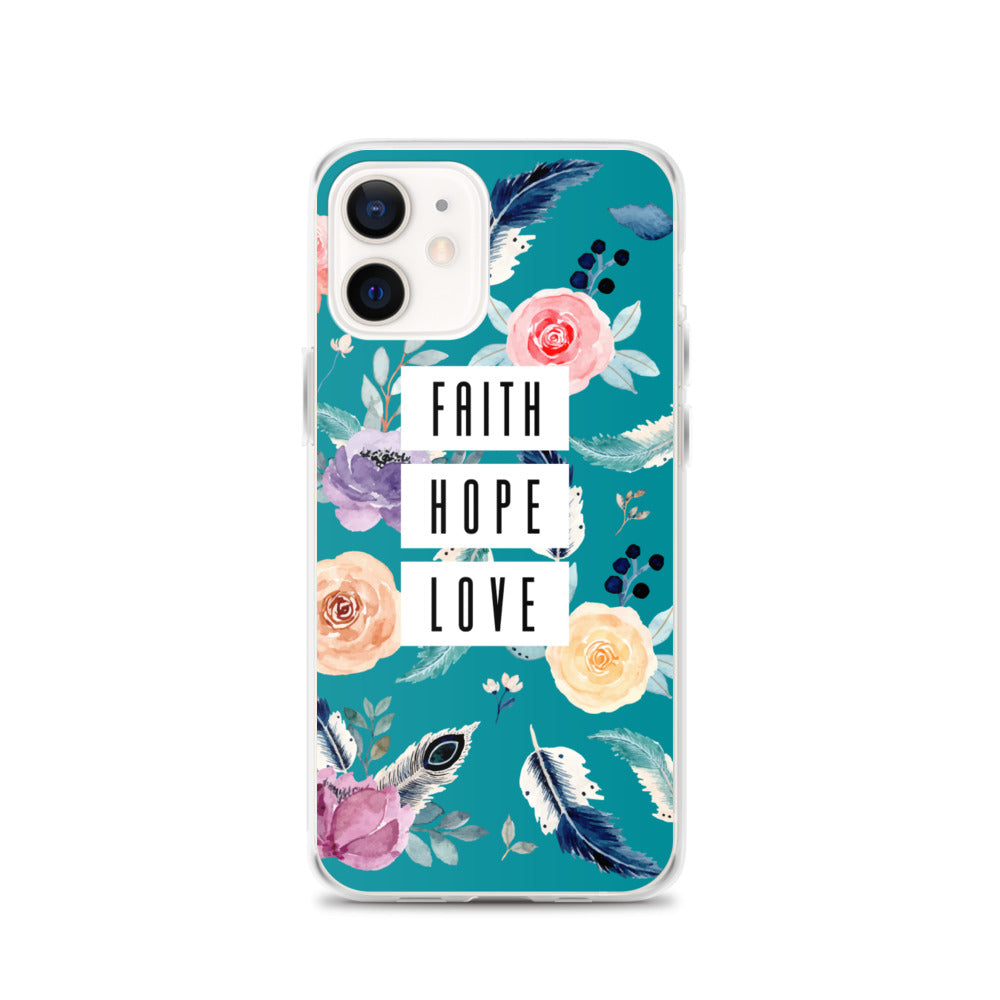 Faith Hope Love Blumen Blau  - christliche iPhone Handyhülle