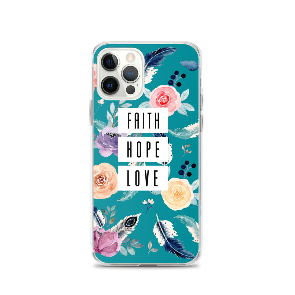 Faith Hope Love Blumen Blau  - christliche iPhone Handyhülle