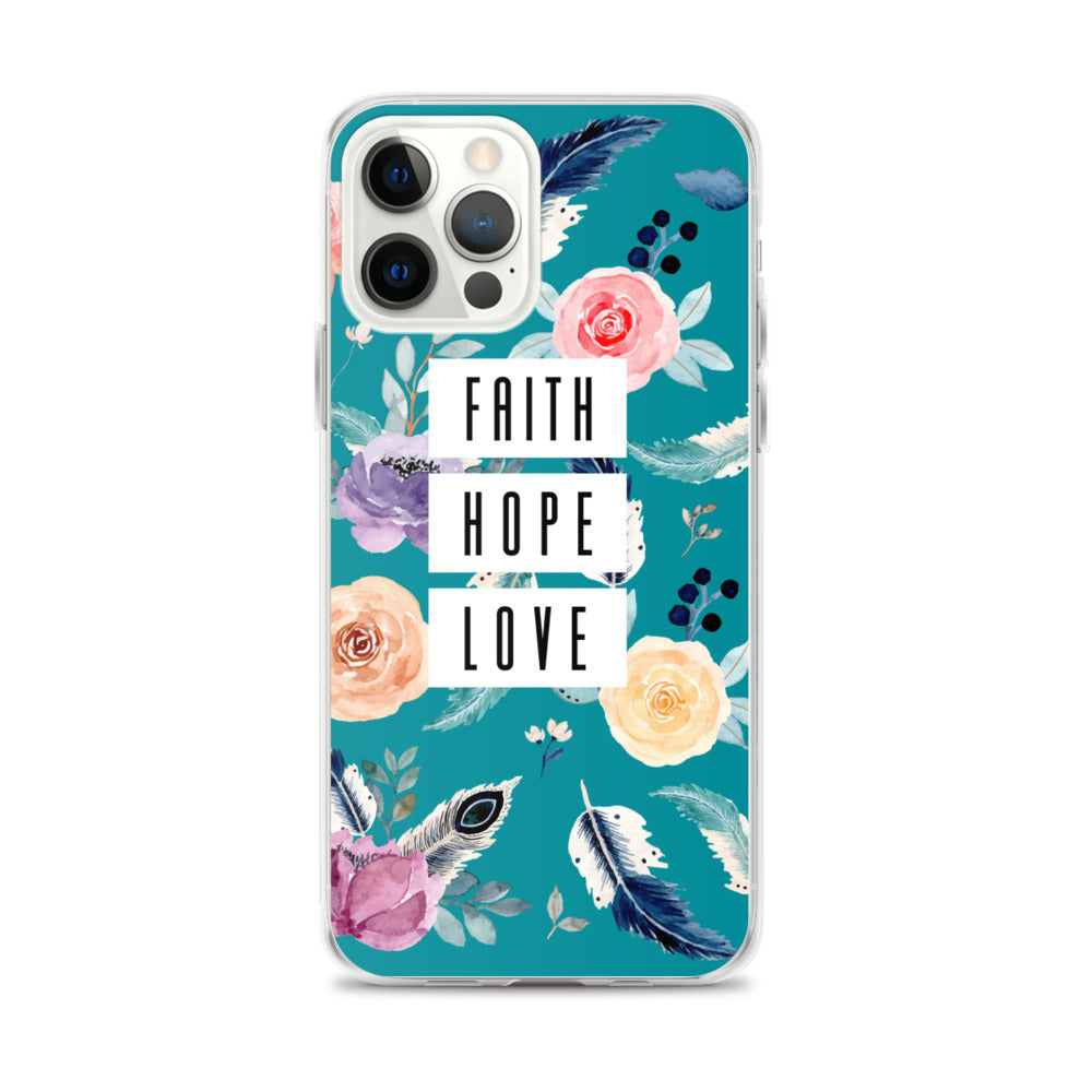 Faith Hope Love Blumen Blau  - christliche iPhone Handyhülle