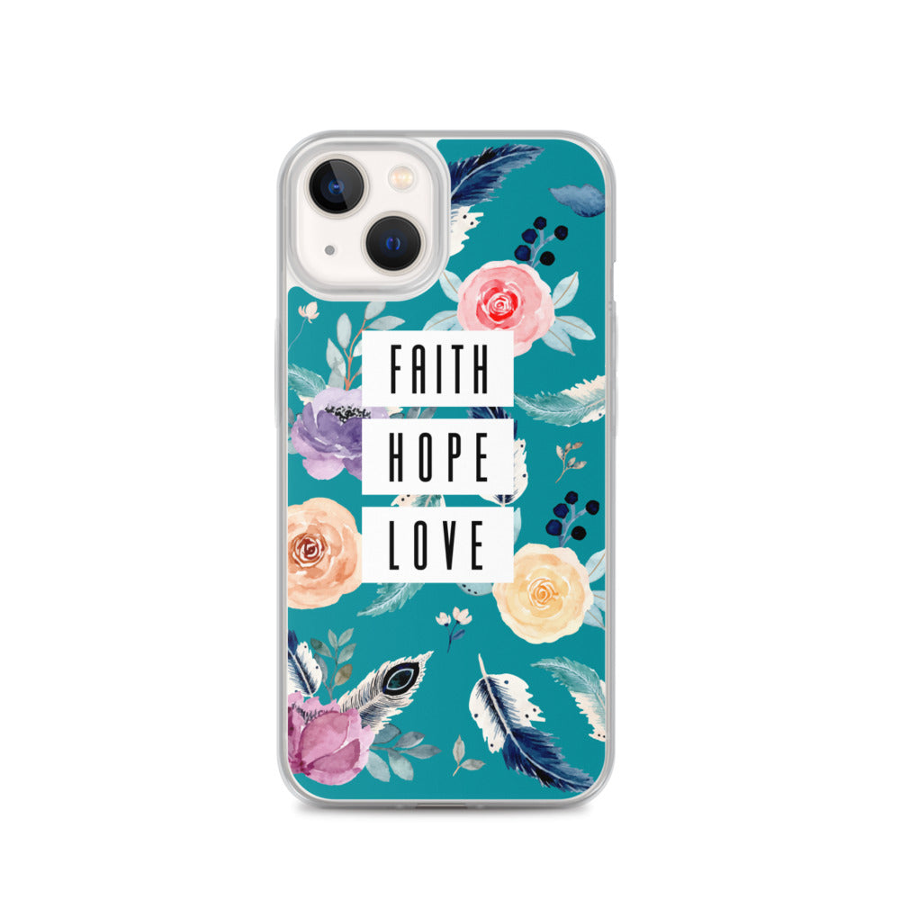 Faith Hope Love Blumen Blau  - christliche iPhone Handyhülle