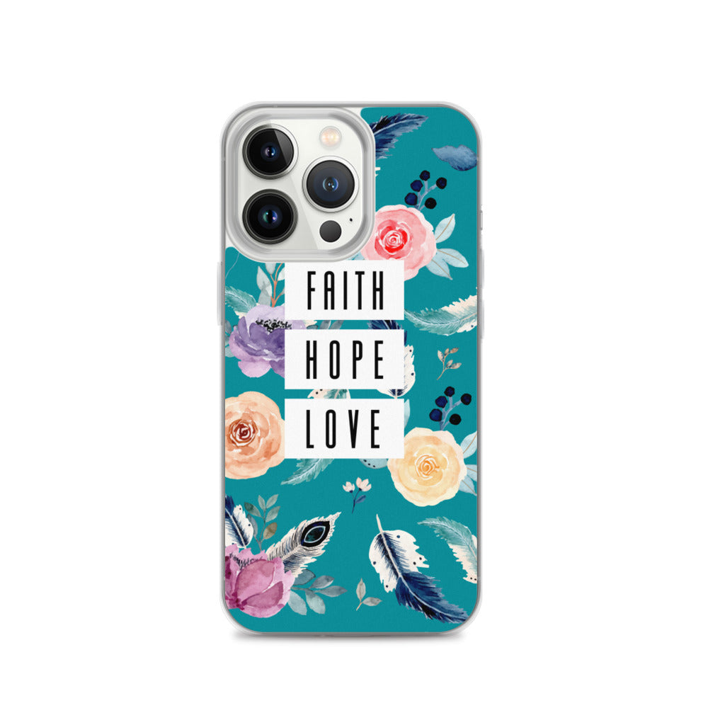 Faith Hope Love Blumen Blau  - christliche iPhone Handyhülle