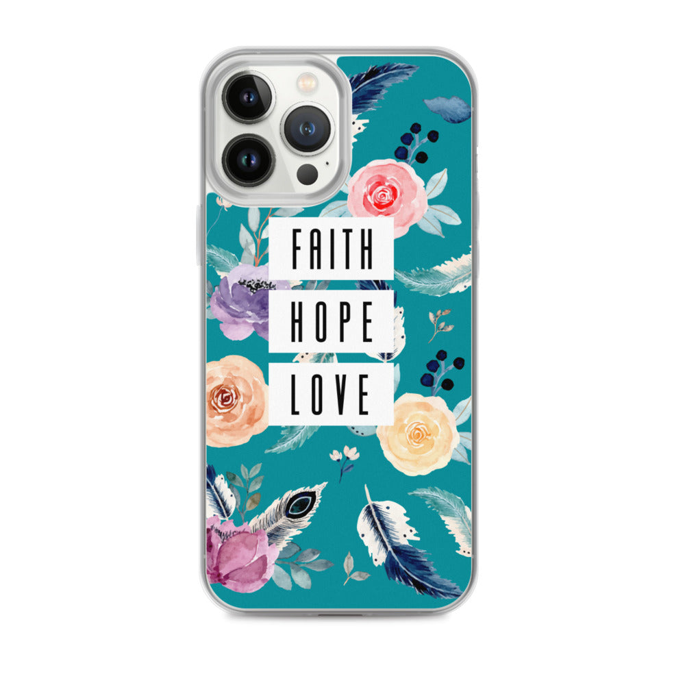 Faith Hope Love Blumen Blau  - christliche iPhone Handyhülle