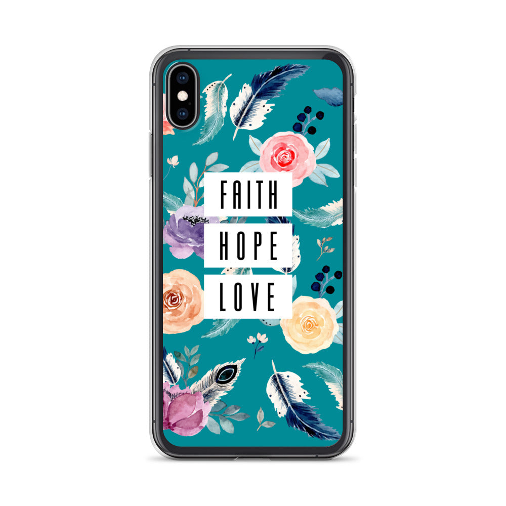 Faith Hope Love Blumen Blau iPhone Hülle - gesegnet