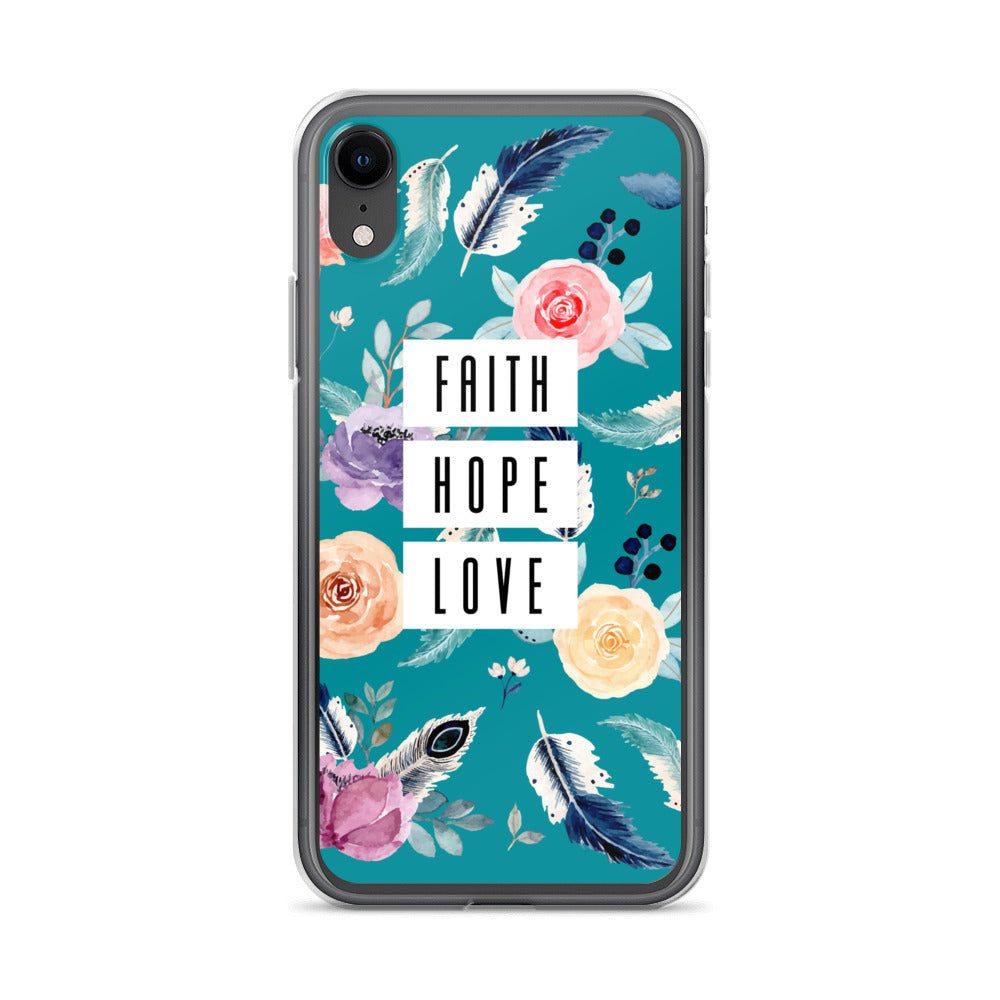 Faith Hope Love Blumen Blau iPhone Hülle - gesegnet