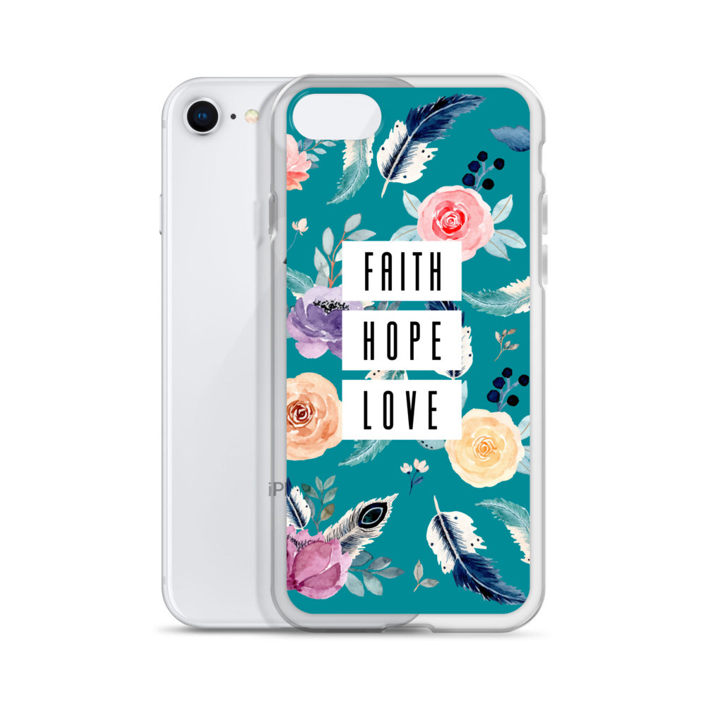 Faith Hope Love Blumen Blau iPhone Hülle - gesegnet