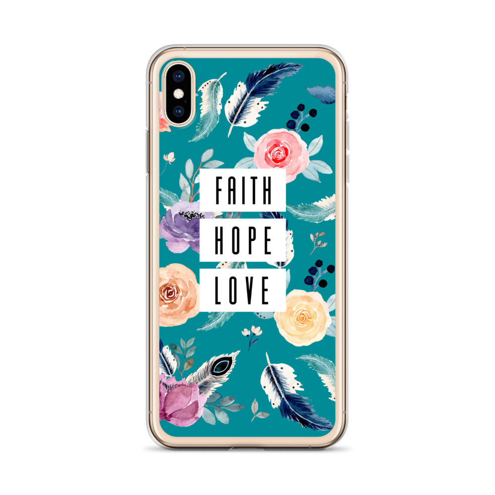 Faith Hope Love Blumen Blau iPhone Hülle - gesegnet