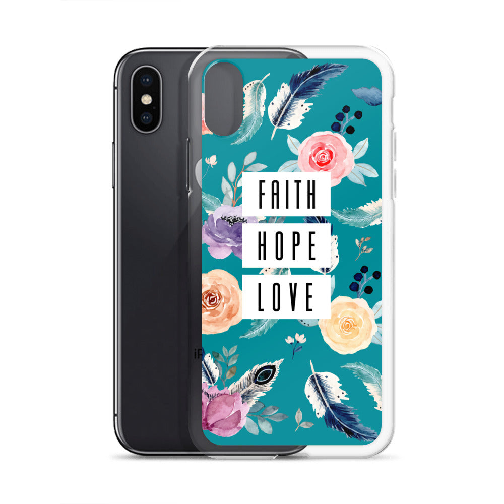 Faith Hope Love Blumen Blau iPhone Hülle - gesegnet