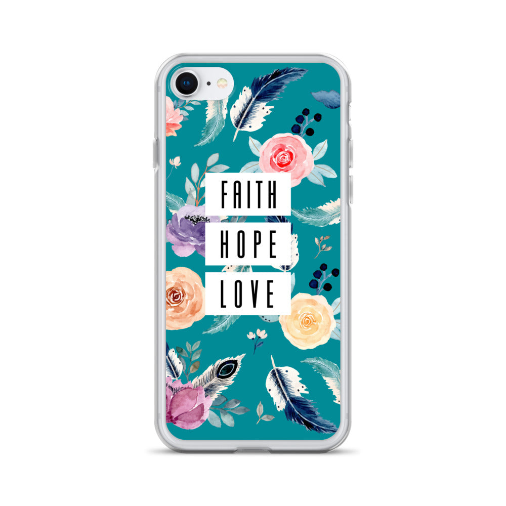 Faith Hope Love Blumen Blau iPhone Hülle - gesegnet