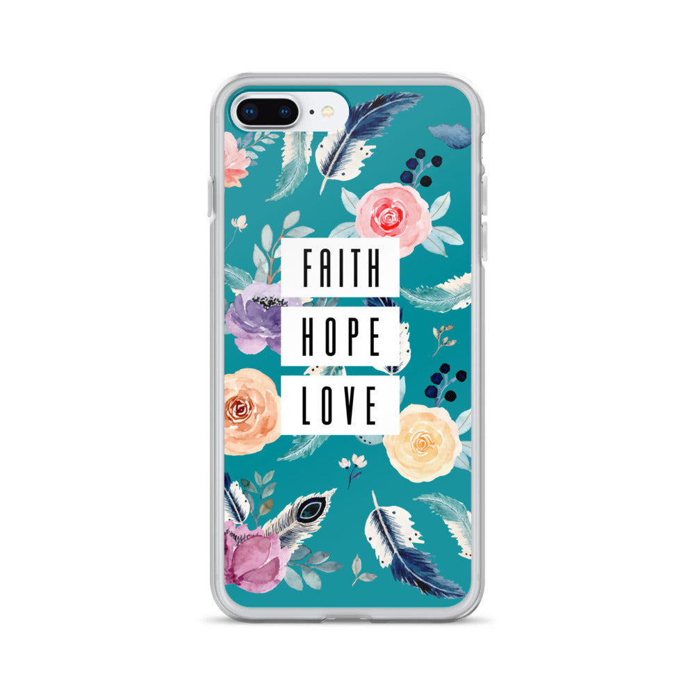 Faith Hope Love Blumen Blau iPhone Hülle - gesegnet