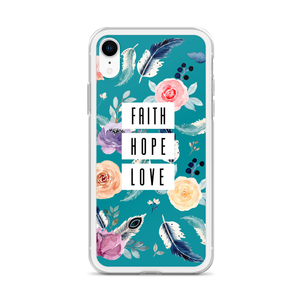 Faith Hope Love Blumen Blau iPhone Hülle - gesegnet