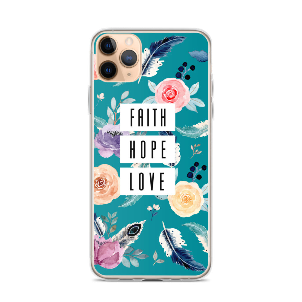 Faith Hope Love Blumen Blau iPhone Hülle - gesegnet